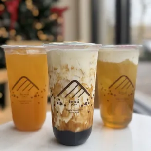 Brown sugar pearl with fresh milk, Jasmine tea macchiato, &amp;  Pineapple lemonade @dangit.all