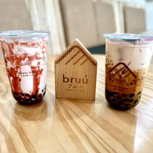 Strawberry Boba and Brown Sugar Milk Boba Drink