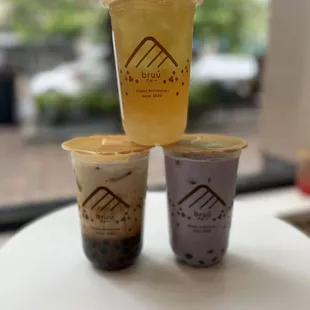 three cups of bubble tea