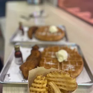 WAFFLE-CUT FRIES CHICKEN AND WAFFLES