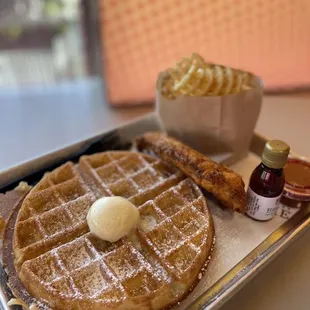 CHICKEN AND WAFFLES, and FREE fries or Custard with Yelp review!