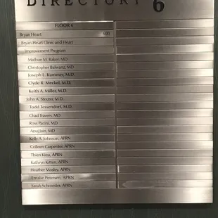 Sixth floor information sign