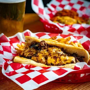 a chili cheese dog and fries