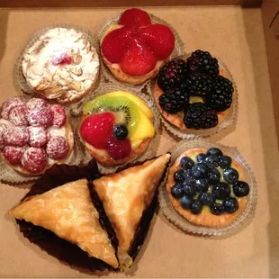 Assorted tarts and baklava.