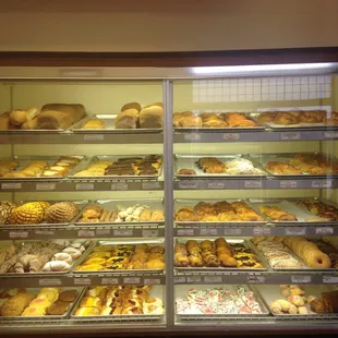 a display case full of baked goods