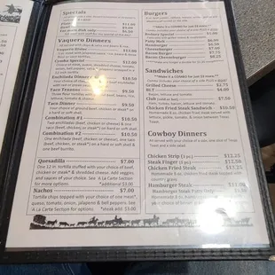 a menu on a table