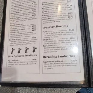 a menu for breakfast