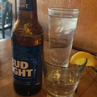 A beer and a shot of vodka