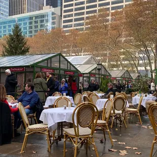 Outdoor Seating with Christmas market in the back
