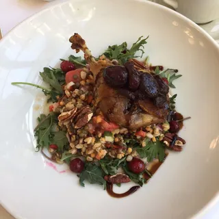 Crispy Duck Confit Leg, Organic Faro and Lentil Salad
