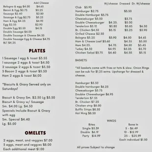 Bryant's Grocery Menu #1