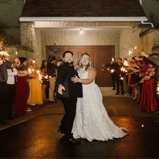 Wedding photos outside of the gym area