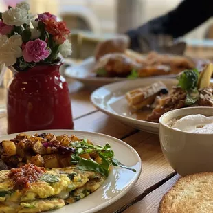 two plates of food on a table