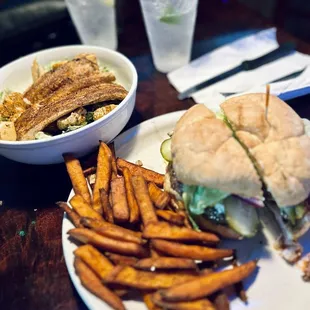 1/2 lb. Angus Burger and Mahi Caesar Salad