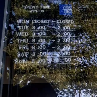 Tough to see but here are the hours. hours.  3/2023