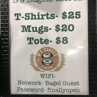 Merch prices.  Check out the password. 3/2023