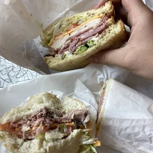 Roast beef and club stack sandwiches