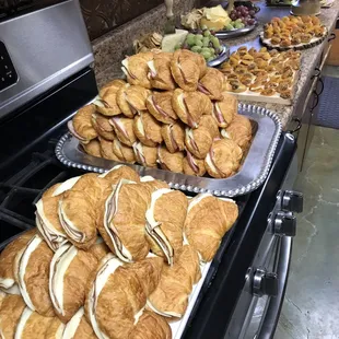 Turkey and provolone on croissants and marinated eggplant with veggies!