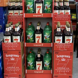 a display of 7up bottles