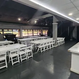 tables and white chairs