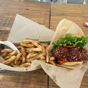 Crispy Chicken Burger with Parmesan Fries