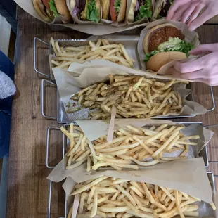 Bt Burger, Shrimp Burger, and Parmesan Fries