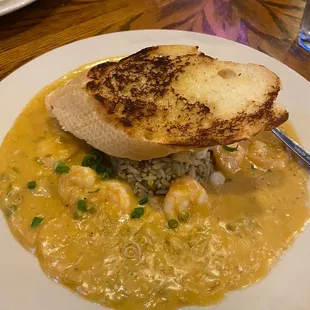 Shrimp etouffee... AMAZING! You can also see a little bit of my friend&apos;s chicken fried steak.