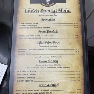 BT Longhorn Lunch Menu