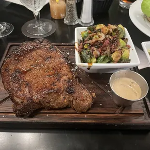 20 oz ribeye with Brussels
