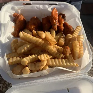 Mild wings and fries.