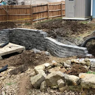 a retaining wall being built