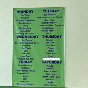 the menu for the restaurant