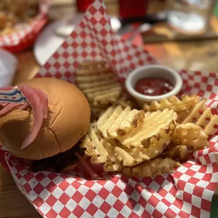 Chopped Brisket Sandwich with Waffle Fries