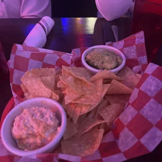 Guacamole, Pimento Cheese and Chips