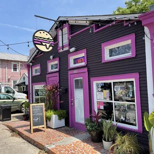 a purple and black building
