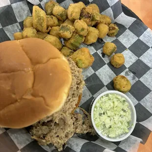 NC Pulled Pork with Fried Okra &amp; Side of Slaw