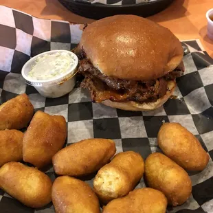 Brisket Sandwich with hush puppies