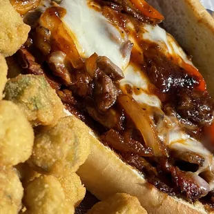 Brisket Philly combo with okra