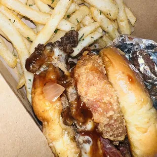 a burger and french fries