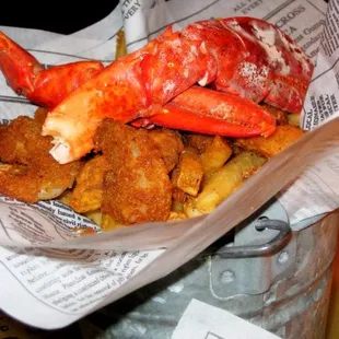 Boat Trash: lobster, shrimp, and mahi mahi all deep fried with cajun spices.