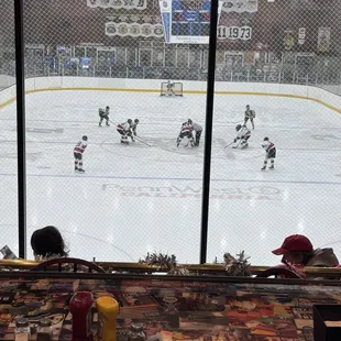 Great view of hockey from the bar!