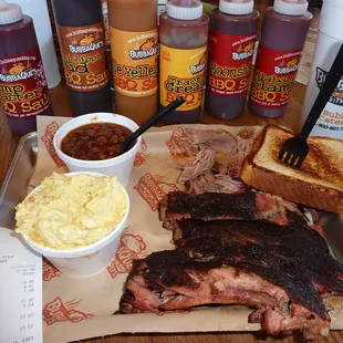 Pulled pork and Ribs combo. Meat was good but had no "smokiness", expensive at $23.00!