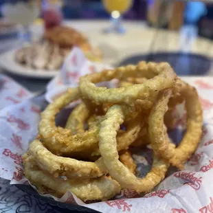onion rings in a basket
