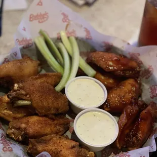 Wings appetizer. 12 for $17.99. 1/2 Cajun rub &amp; 1/2 honey chipotle bbq. All flats! () 3/14/24