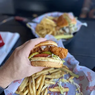 Hot and Spicy chicken sandwich with seasoned fries