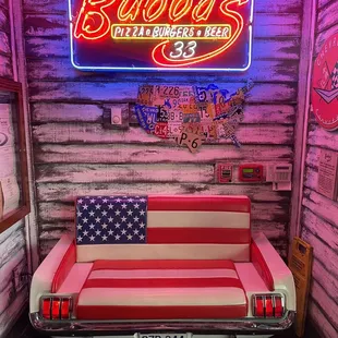 a couch with a flag on it