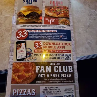 Menu- specials and promotions