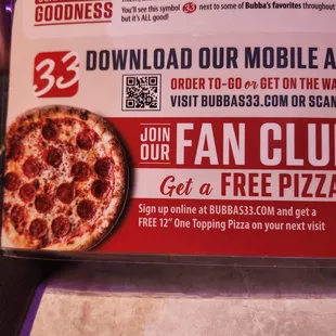 Free pizza with app