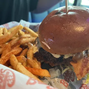Bacon Burger with Spicy Fries