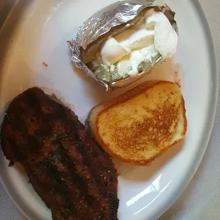 Flat Iron Steak, Baked Potato, &amp; Garlic Toast